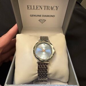 NWT Ellen Tracy Silver Watch with Diamond Accent